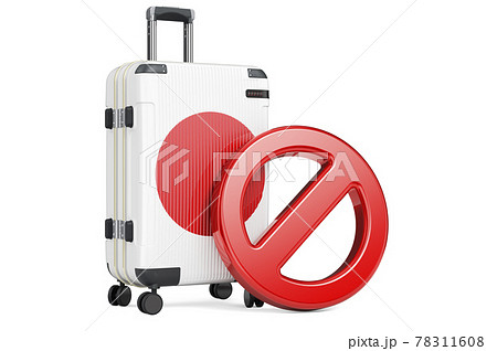 Japan Entry Ban. Suitcase with Japanese flag and prohibition sign. 3D rendering 78311608