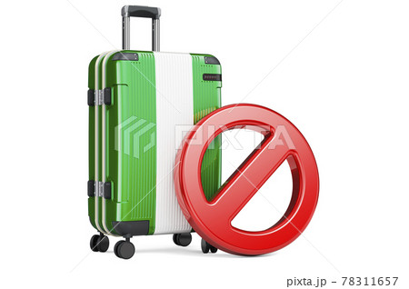 Nigeria Entry Ban. Suitcase with Nigerian flag and prohibition sign. 3D rendering 78311657