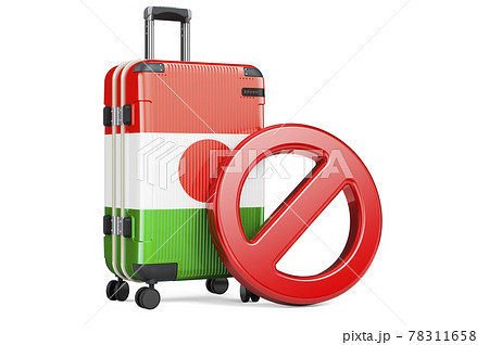 Niger Entry Ban. Suitcase with Niger flag and prohibition sign. 3D rendering 78311658