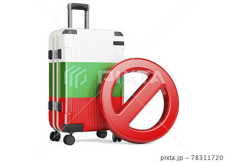 Bulgaria Entry Ban. Suitcase with Bulgarian flag and prohibition sign. 3D rendering 78311720