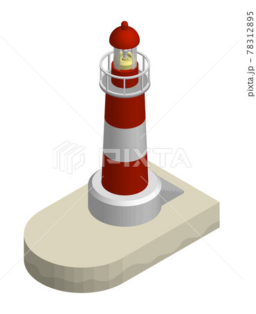 isometric sea marine coastal lighthouse. Safe route in shipping area. Realistic 3d vector 78312895