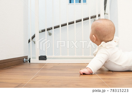 ベビーゲートの前にいる赤ちゃん ベビーゲートの前にいる赤ちゃん 78315223