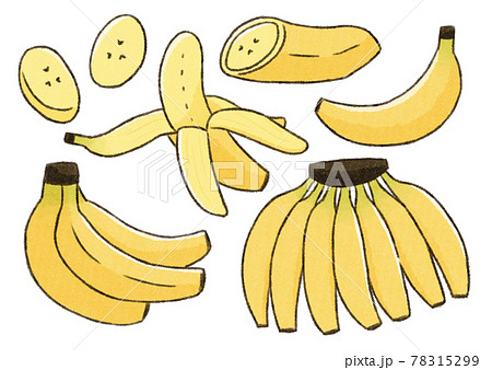 水彩果物 バナナイラストセットのイラスト素材