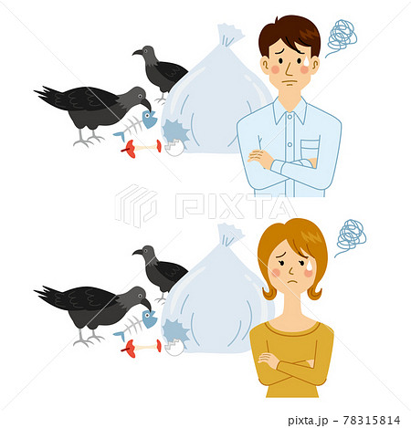 カラスにゴミを荒らされる男女 78315814