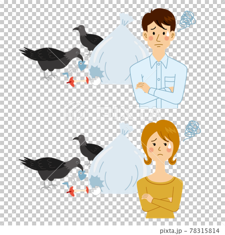 カラスにゴミを荒らされる男女 78315814