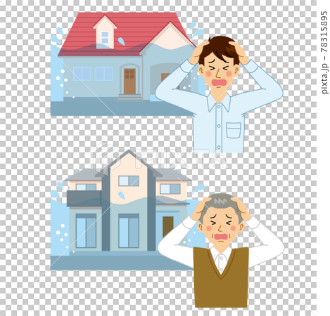 一個人在他的房子被淹沒時哀悼 78315895