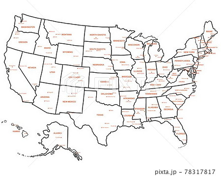 doodle freehand drawing usa political map with stock illustration 78317817 pixta