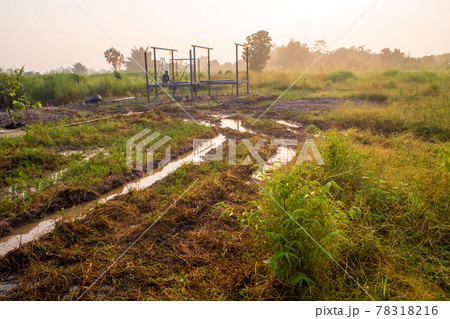 Golden light of morning at construction area in the countryside Golden light of morning at construction area in the countryside 78318216