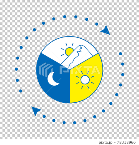 24時間のイメージイラスト、朝昼夜。ドット矢印（線画、青） 78318960