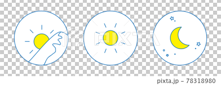 Morning, noon, night image illustration, round icon set 3 types (line drawing, blue) 78318980