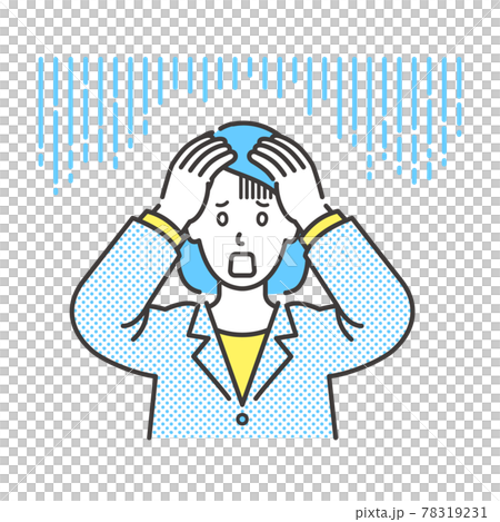 ショックで頭をかかえるスーツ姿の若い女性の上半身イラスト 78319231