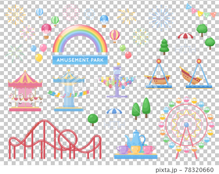 かわいい遊園地の乗り物セット_イラスト素材 かわいい遊園地の乗り物セット_イラスト素材 78320660
