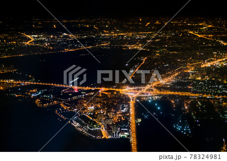 aerial view of illuminated roads near Moscow city 78324981