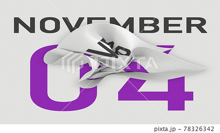 November 4 date behind torn page of a calendar, 3d rendering November 4 date behind torn page of a calendar, 3d rendering 78326342