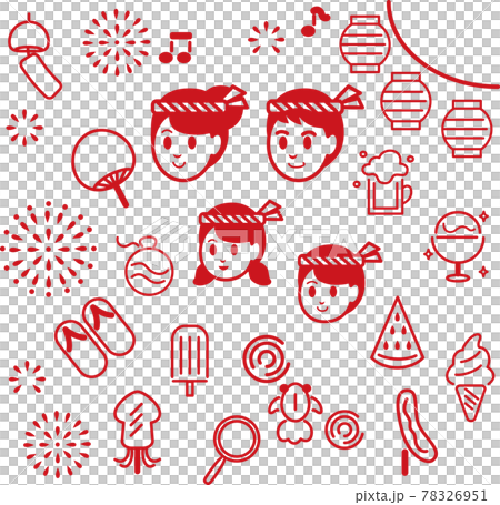 Summer summer festival festival fireworks icon simple touch person family illustration material set Summer summer festival festival fireworks icon simple touch person family illustration material set 78326951