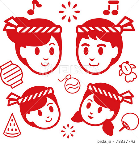 夏 夏祭り お祭り 花火 アイコン シンプルタッチ 人物 家族 イラスト素材セットのイラスト素材