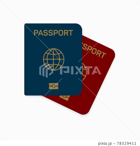 International biometric passport cover page. Blue and red top page of a citizen ID document. 78329411