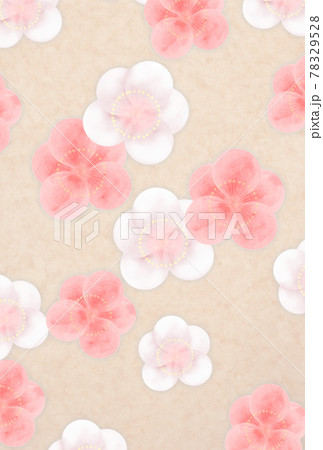 ハガキサイズ 大きな紅白梅のベージュ背景 縦のイラスト素材