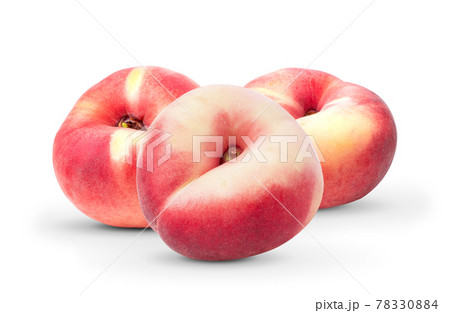 flat donut peaches on white background 78330884