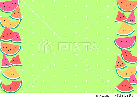 ビビッドカラーの縦に並ぶスイカのイラストフレームのイラスト素材