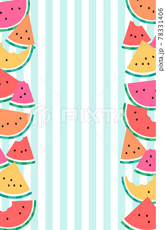 ビビッドカラーの縦に並ぶスイカのイラストポストカード 78331406