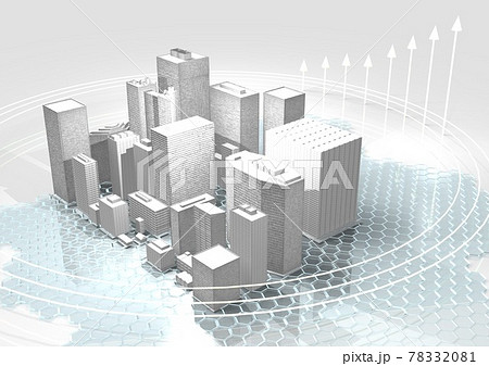 ビル群　都市　街並　発展　IT　テクノロジー　進歩　上昇　経済　単色　シンプル　イメージ(3DCG) 78332081