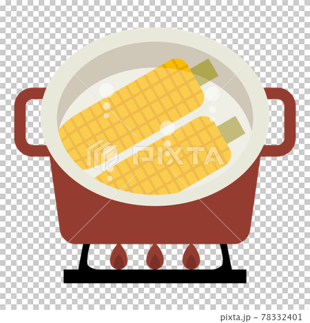 とうもろこしを鍋で茹でるのイラスト素材