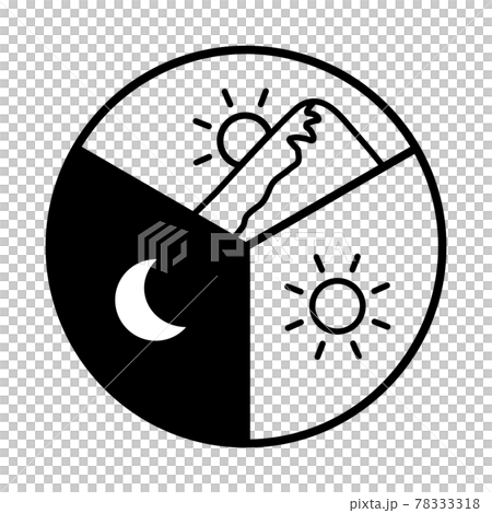 朝昼夜 24時間のイメージイラスト 円を三等分（線画、黒） 78333318