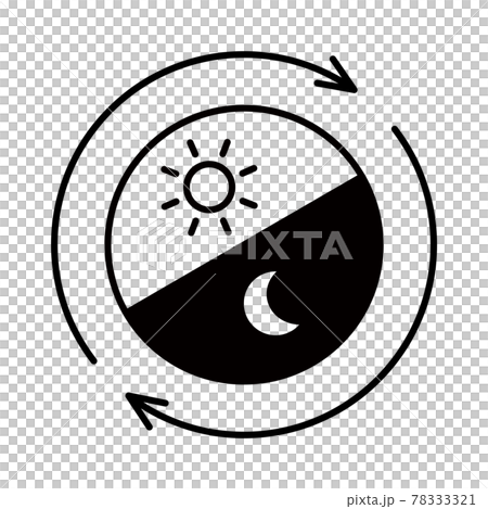24時間のイメージイラスト。朝と夜、矢印（線画、黒） 78333321