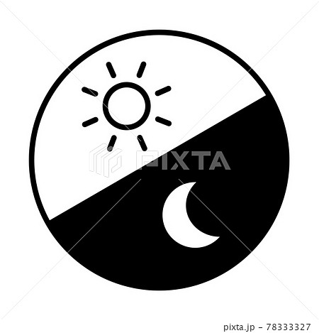 朝と夜イメージ 丸型アイコン。左上から朝、夜(線画、黒) 朝と夜イメージ 丸型アイコン。左上から朝、夜(線画、黒) 78333327
