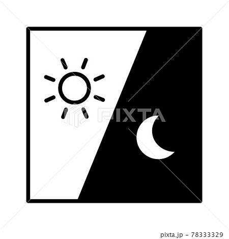 夜と朝イメージ 角型アイコン。左から昼、夜（線画、黒） 78333329