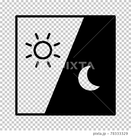夜と朝イメージ 角型アイコン。左から昼、夜（線画、黒） 78333329