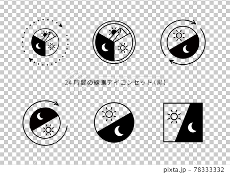6種24小時圖像插圖集（線描，黑色） 78333332