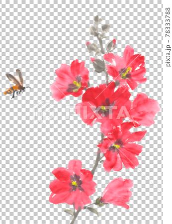 Hollyhocks and bees drawn with ink painting technique 78333788
