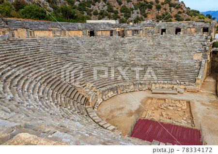 Ruins of ancient Greek-Roman theatre of Myra in Demre, Antalya province in Turkey 78334172