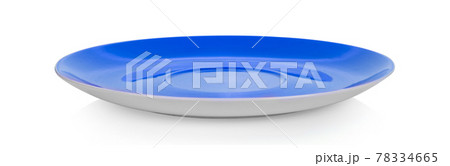 blue ceramic plate on white background 78334665