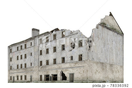 Ruined city building isolated on white 3d illustration Ruined city building isolated on white 3d illustration 78336392