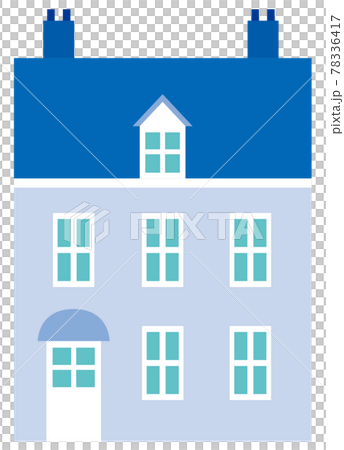 A European-style house with light blue exterior walls and a blue roof 78336417