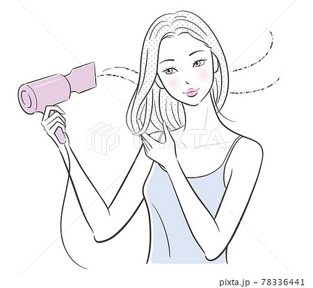 髪を乾かす女性、ベクターイラスト 78336441