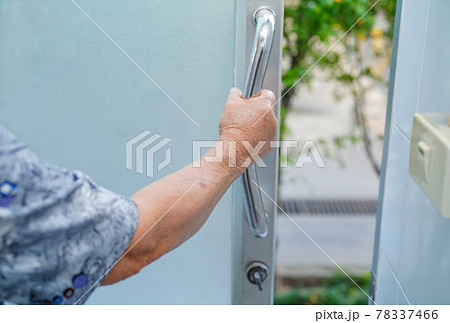 Asian senior or elderly old lady woman patient use toilet bathroom handle security in nursing hospital ward : healthy strong medical concept. Asian senior or elderly old lady woman patient use toilet bathroom handle security in nursing hospital ward : healthy strong medical concept. 78337466