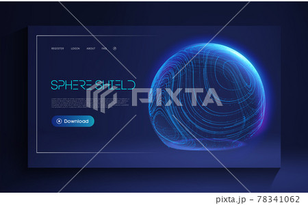 Sphere shield protect in abstract style. Virus protection bubble. Blue abstract antiviral futuristic technology background. 3d blue energy ball barrier illustration. 78341062