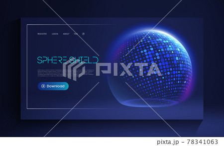 Sphere shield protect in abstract style. Virus protection bubble. Blue abstract antiviral futuristic technology background. 3d blue energy ball barrier illustration. Sphere shield protect in abstract style. Virus protection bubble. Blue abstract antiviral futuristic technology background. 3d blue energy ball barrier illustration. 78341063