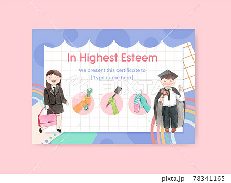 Diploma certificate template with World Youth Skills Day concept,watercolor style 78341165