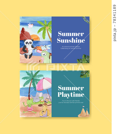 Facebook Template With Animals Summer のイラスト素材 7411