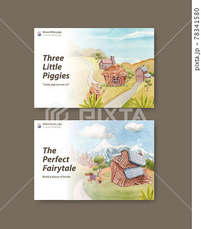 Facebook Template With Cute Three Little Pigs のイラスト素材