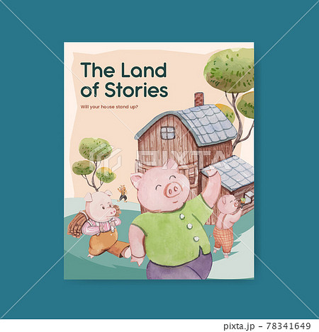 Cover book template with cute three little pigs concept ,watercolor style 78341649
