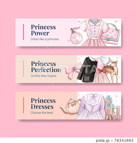 Banner template with princess outfit concept ,watercolor style 78341663