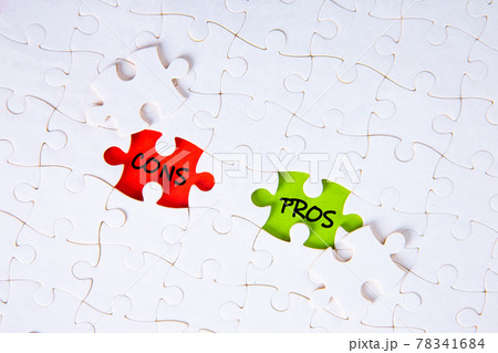 The words pros and cons on the missing puzzle pieces. The words pros and cons on the missing puzzle pieces. 78341684