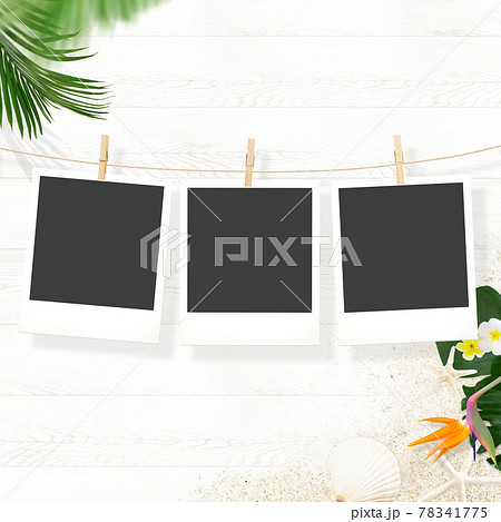 夏のビーチをイメージしたポラロイド写真風のフレーム素材のイラスト素材