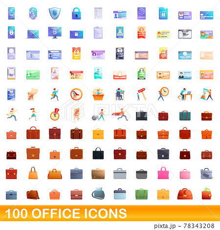 100 office icons set, cartoon style 78343208